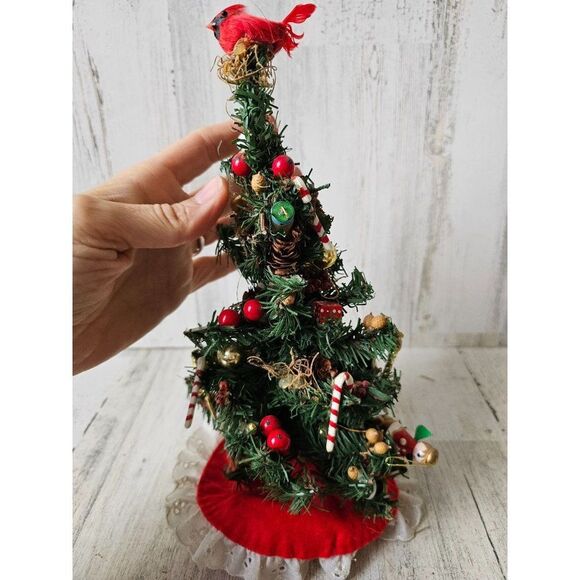 Vintage mini tree Xmas Cardinal candy cane decor - Picture 4 of 8